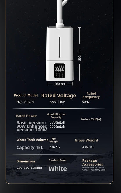 15L Square Humidifier for Large Rooms, Ultra Quiet Cool Mist Humidifier Auto Shut-Off,BPA-Free Water Tank–Ideal for Home Office