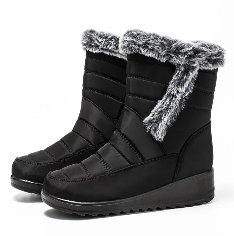 Women's Boots Super Warm Fur Botas Mujer 2025 Snow Boots Low Heels Winter Shoes Woman Black Rubber Winter Boots Women Footwear.