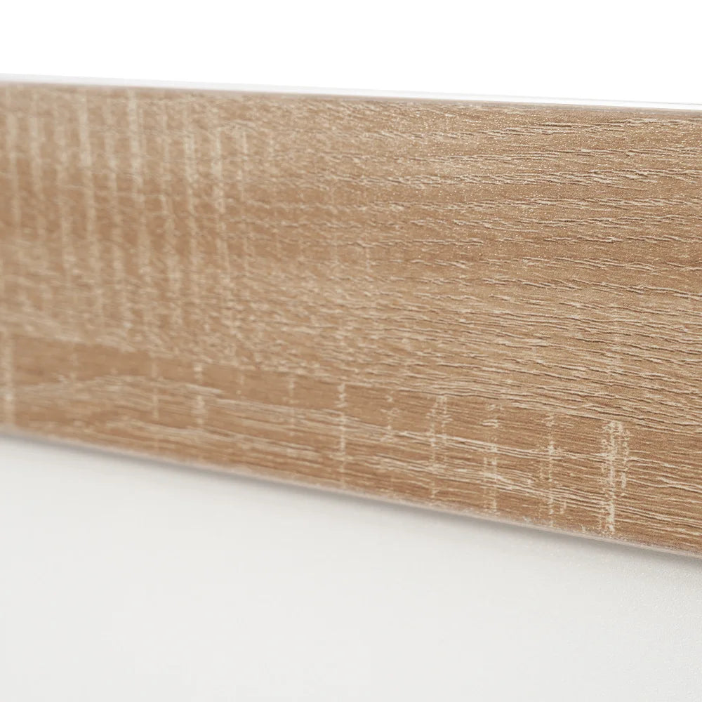 Doppelbett, Holzbett, schwebendes Bett mit Kopfteil des Bettrahmens und Lattenrost, 205 x 144 x 90,5 cm, Set in Eiche Sonoma/Weiß (ohne Matratze)