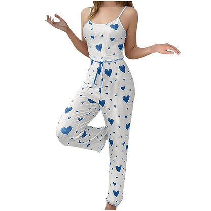 Damen pyjamas plus Größe Pyjamas Set 2 Stück kurze Weste Hose weiß atmungsaktiv weich lässig Love Print.