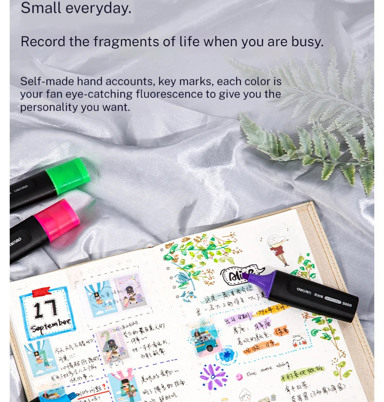 Deli 10-teiliges Textmarker-Set, große Kapazität, Meißelspitze, Bonbonfarben-Marker, Studenten-Briefpapier, Schulbedarf.