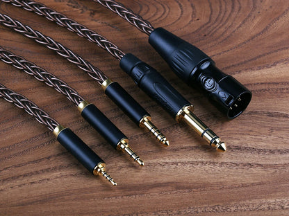 OPENHEART Kingwood 8 Core Litz OCC Headphone Cable 1 to 2 jack dual 3.5/2.5/4.4mm/XLR Pure copper Balanced Replacement Cable.