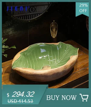 JIENI Art Keramik-Badezimmer-Waschbecken-Set, ovales Waschbecken, antikes Messing, Bambus-Wasserhahn, Pop-Up-Abfluss-Kombination, hochwertige Waschbecken aus Porzellan