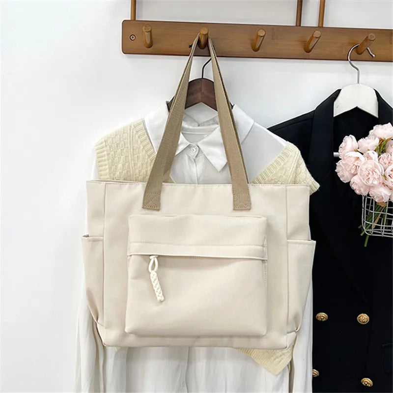 Nylon Tote Bag with Multiple Pocket Lightweight Foldable Design for Office Commute Shopping Fitness Storage Handbag Shoulder Bag.