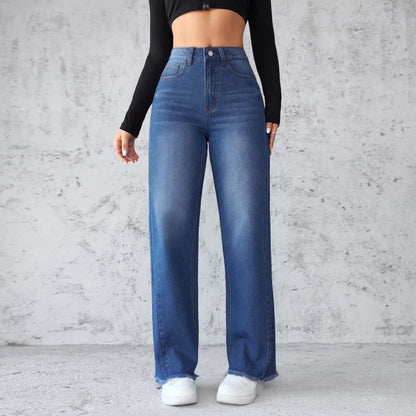 High Waist Wide Leg Denim Jeans Women's Spring 2025 Design Sensation Elegant No Stretch Comfortable Fit Female Fashionable.