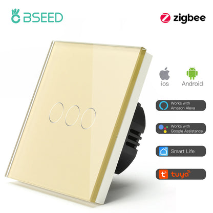 BSEED Smart Zigbee Schalter 1/2/3Gang 1Way Intelligente Touch Licht Schalter Wand Sensor Schalter Tuya Smart leben Google Alexa