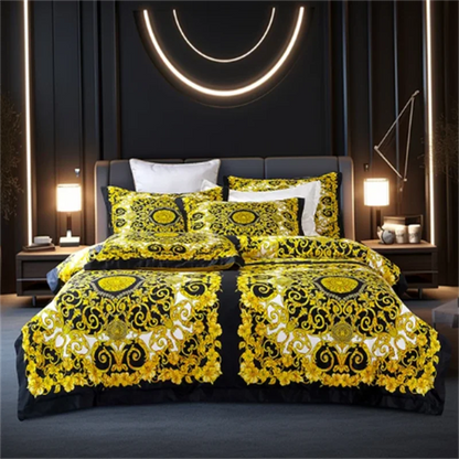 Luxury Baroque Style Bedding Set Digital Printing Queen King Size Duvet Cover Set Linen Pillowcases Home Textile.