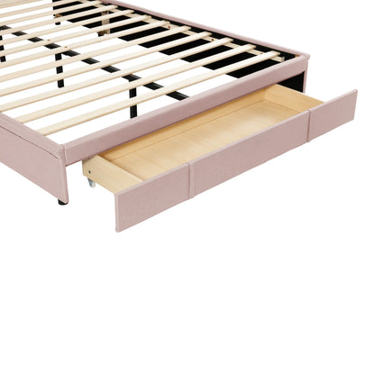 VSOGA gepolstertes Doppelbett 140 x 200 cm mit Lattenrost, Rückenlehne, großem Schubladen, für Erwachsene und Jugendliche