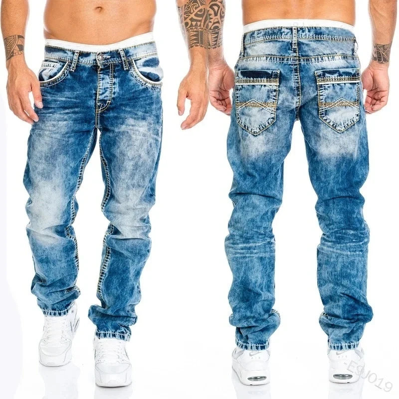 2024 NEW Mens Jeans Brands Straight Stretch Slim Jean Homme Pantalones Hombre Casual Pants Denim Trousers Baggy Jeans Black Blue.