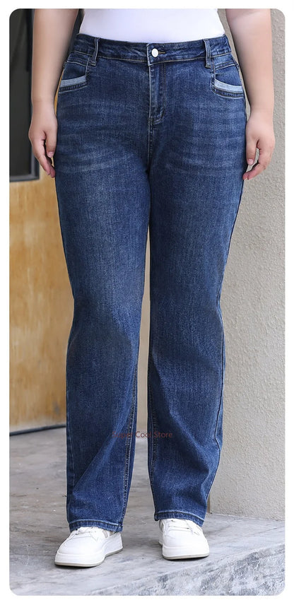 Plus Size Women Jeans 6XL Loose High Waisted Stretched 5XL Plus Size Female Denim Trousers Blue Girl Long Classic Straight Pants.