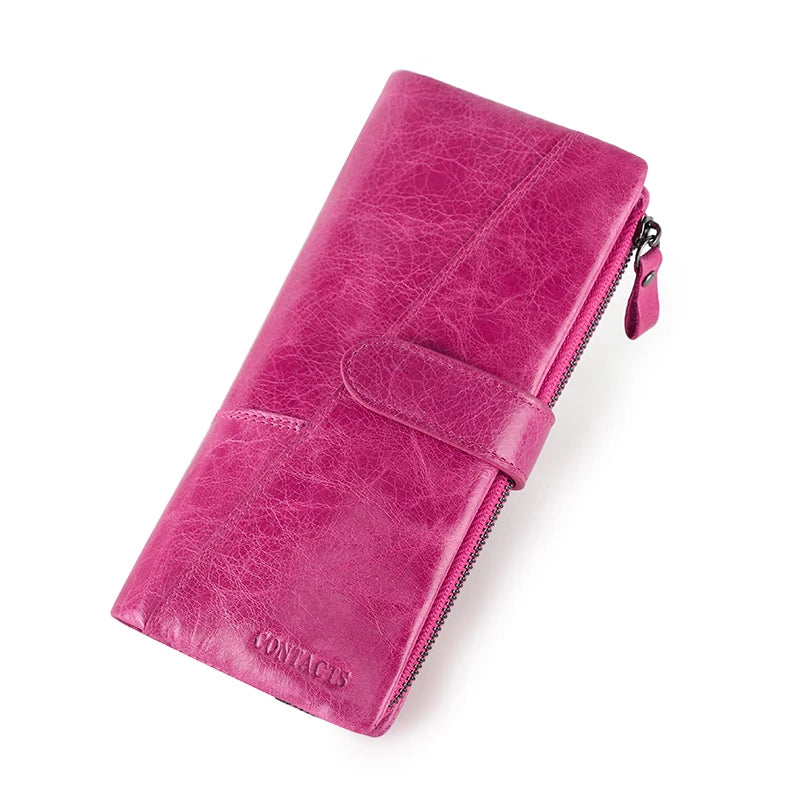 Contact's New Genuine Leather Wallet Fashion Coin Purse For Ladies Women Long Clutch Wallets With Cell Phone Bags Card Holder