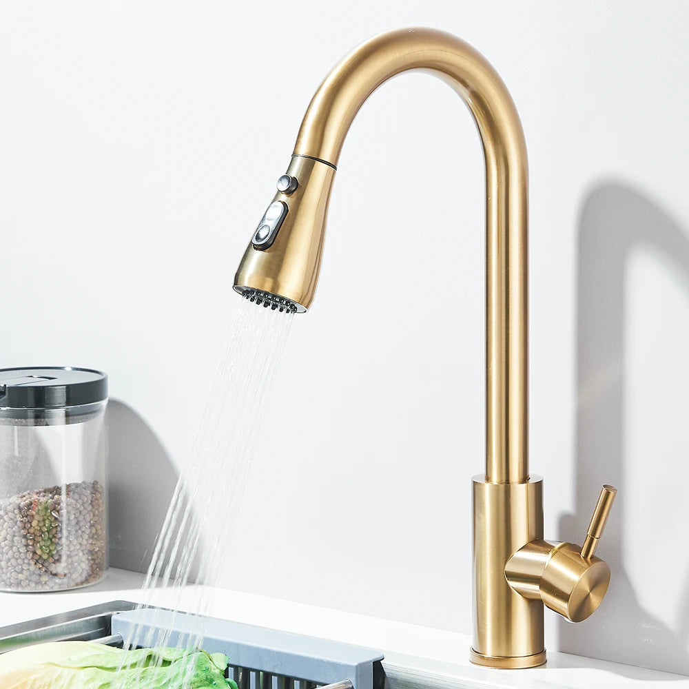 Kitchen Faucet Brushed Nickel Hot and Cold Water Faucet Kitchen Sink Faucet Pull-out Sprayer For Kitchen Sink Faucet