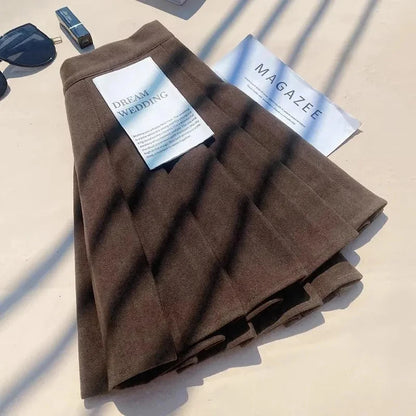 Faux Wool Pleated Skirts for Women Y2K Autumn Winter High Waist Preppy Woolen Jk Dance Skirt Korean Streetwear Female Mini Skirt.