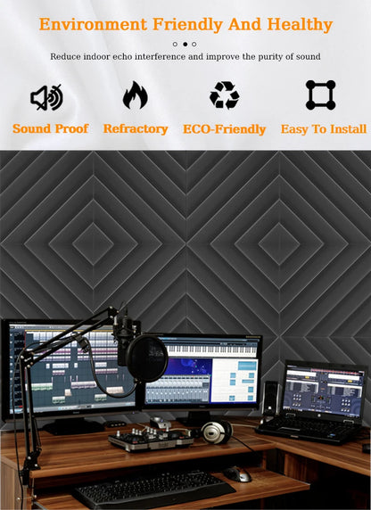 TOUO Acoustic Foam 6/12/12/48 Pcs Offices Acoustic Treatment Flame-Retardant High-Density Diamond Groove Soundproof Foam Panels