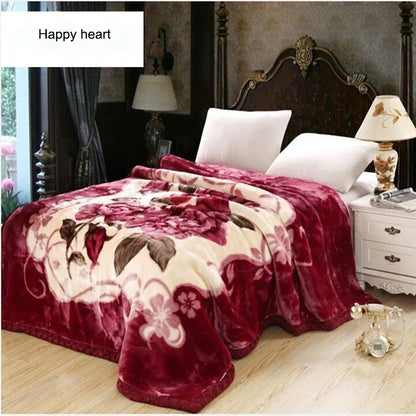 4.5kg Home Thicken Quilt Comforters Winter Warm Raschel Plush Blanket Print Throw Double Layer Fluffy Soft Quilt 200x230cm 이불 이불