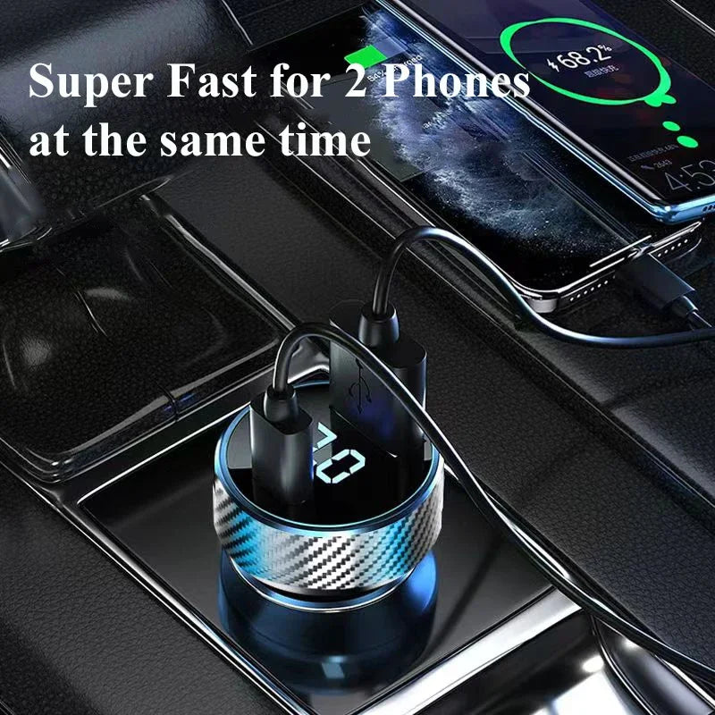2 in 1 USB Car Charger Adapter 300W Super Fast Charge with Voltage Monitor for iPhone Samsung iPad Huawei Oneplus OPPO VIVO.