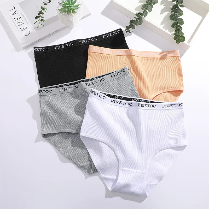 6Pcs/Set Cotton Women Panties Lady Plus Size Underwear High Waist Briefs Breathable Solid Color Female Lingerie Shorts FINETOO.