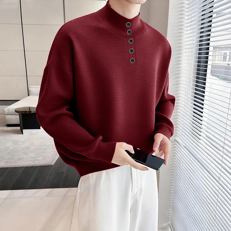 INCERUN Men Pullovers Solid Color Knitted Turtleneck Long Sleeve Male Sweaters Streetwear Knitted Fashion Casual Men Clothing.