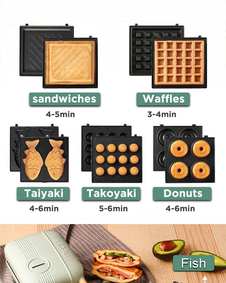 Mini Sandwich Machine Breakfast Maker Multi Cookers Toasters Electric Ovens Hot Plates Bread Pancake Waffle Donuts.