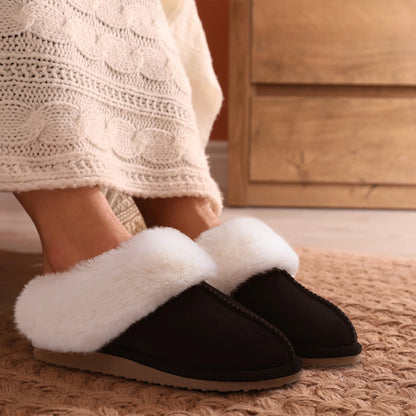 Evshine Winter Warm Memory Foam Slippers For Women Indoor Plush Home Shoes Fluffy Faux Fur Slippers Cozy Suede Furry Flat Slides.