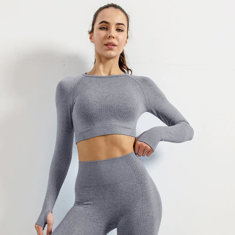 Women Vital Seamless Yoga Fitness Clothing Set High Waist Gym Leggings Crop Tops Sports Tracksuit Plush Up Sports Outfits.