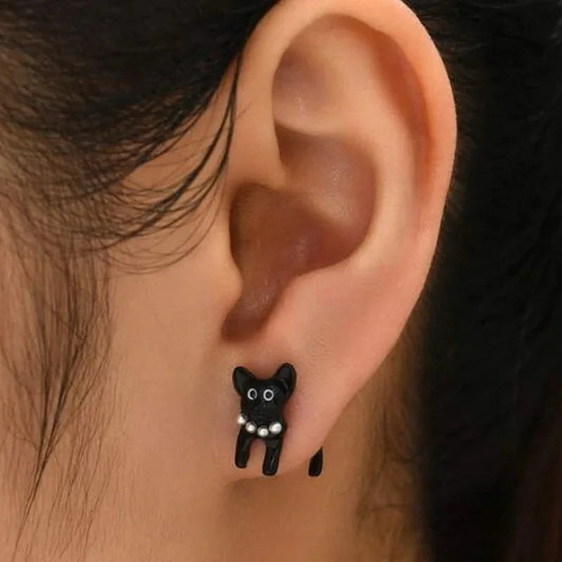 2023 New Fashion Cute Animal Stud Earrings Women Cartoon Small Black Cat Bear Shark Dinosaur Earring Ear Stud Girl Funny Jewelry.
