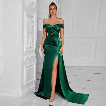 Sexy trägerloses, rückenfreies, hoch gespaltenes Maxikleid für Frauen, schwarz, schulterfrei, ärmellos, figurbetont, Club-Party, langes Kleid