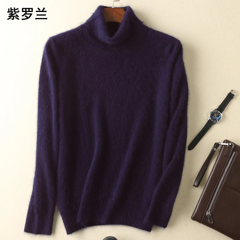 Men's 100% pure Mink Knitted Sweater Turtleneck Large Size Casual Pullover Autumn Winter New Base Shirt Men Warm High Lapels Top