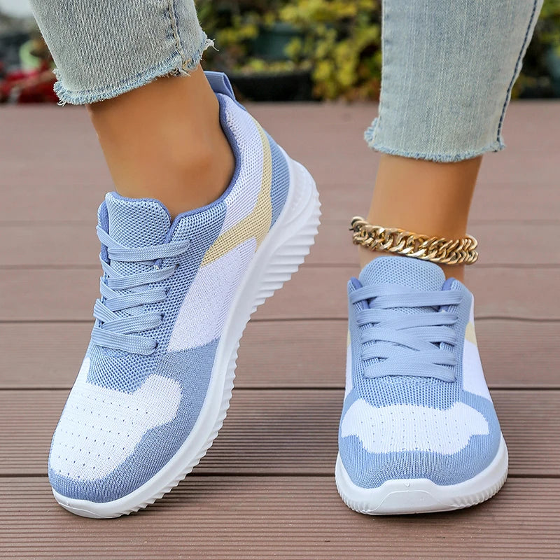 Autumn 2025 Sky Blue Women's Sneakers Plus Size 41 Mix Color Lace Up Casual Shoes Woman Soft Sole Platform Flats Tennis Shoes.