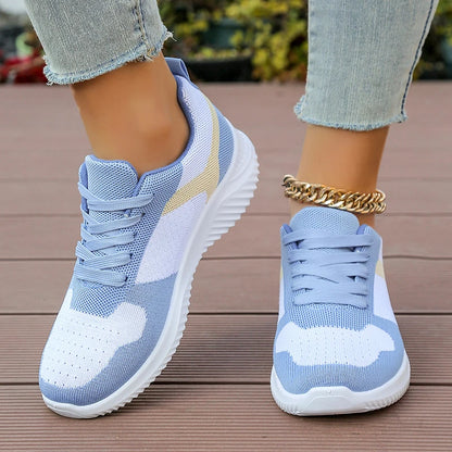 Autumn 2025 Sky Blue Women's Sneakers Plus Size 41 Mix Color Lace Up Casual Shoes Woman Soft Sole Platform Flats Tennis Shoes.