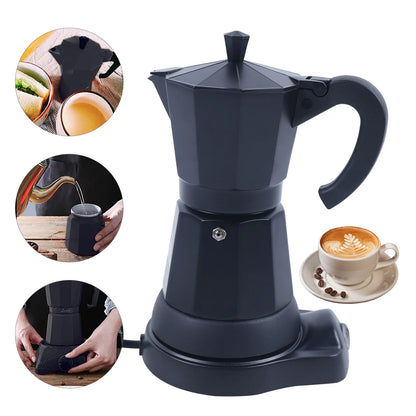 300 ml Electric Coffee Machine Aluminium Espresso Maker Mocha Espresso Pot with Separate Base.