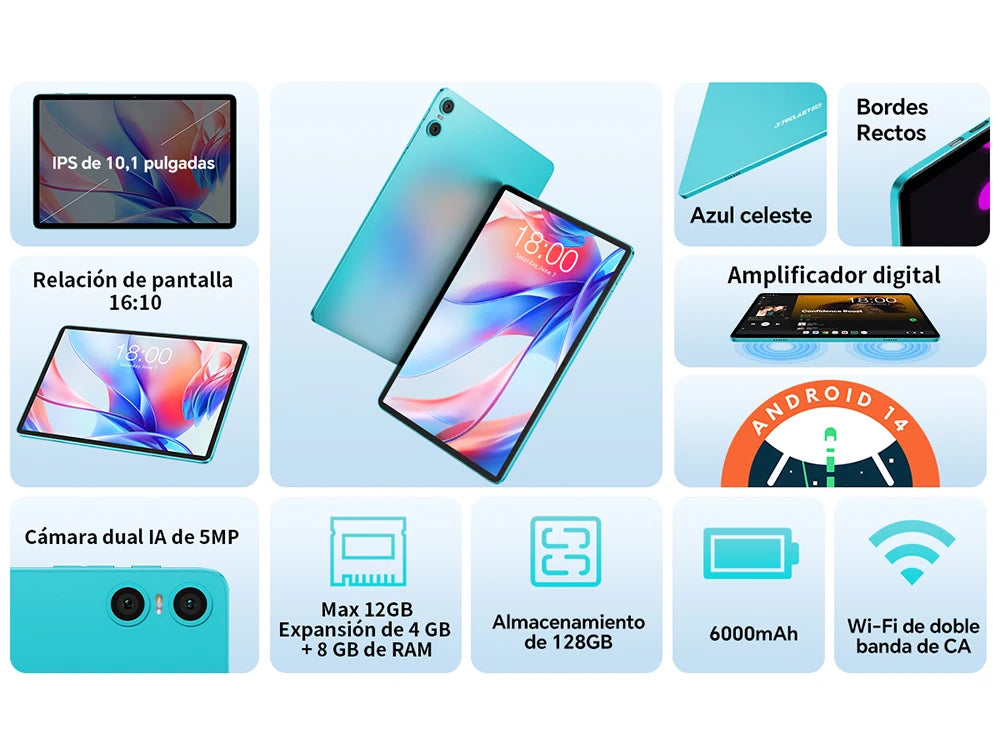 Teclast P30 Android 14 Tablet, 10.1 Inch, up to 12Gb Ram, 128Gb Rom, 1280X800 Ips, Unisoc T606, 8 Cores, 6000 Mah.