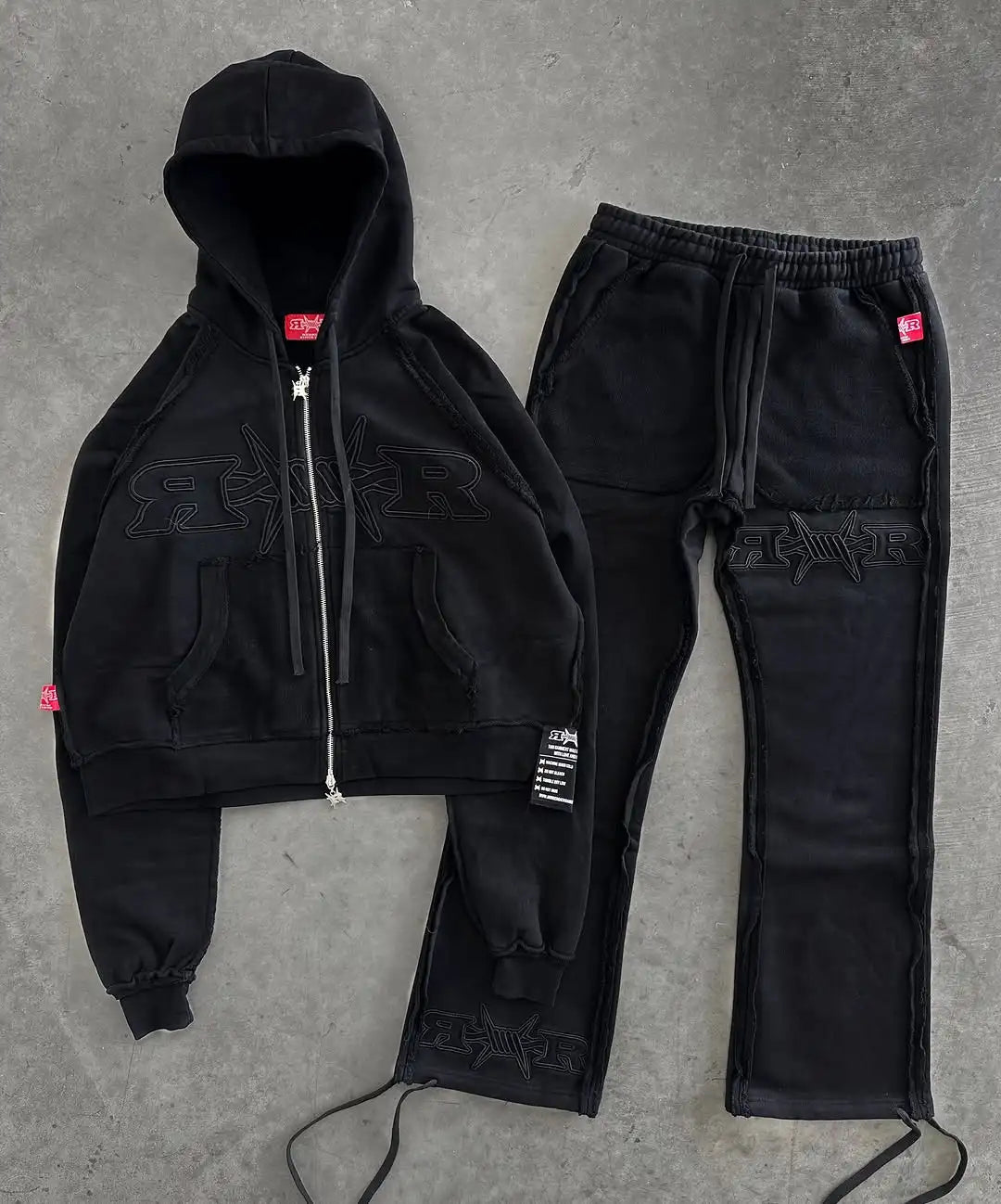 Y2k Tracksuit Men Letter Pattern Embroidered Pocket Patchwork Clothes for Men Harajuku Zipper Hoodies Sweatpants Two Piece Set.