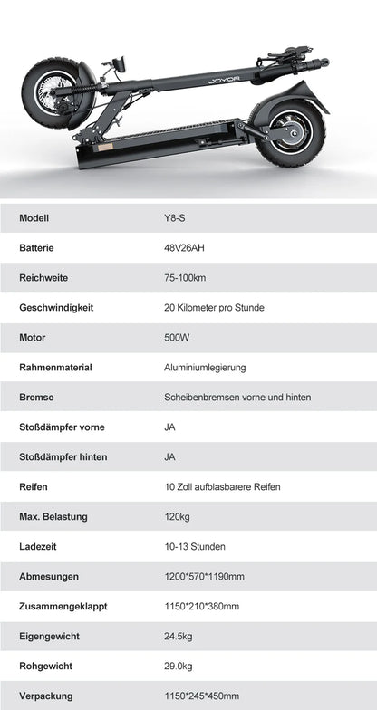 JOYOR Y8-S (ABE) 500W Electric Scooter 48V 26AH Motor Large Capacity Battery City E-Scooter110KM Range 10 Inch Adult EScooter.