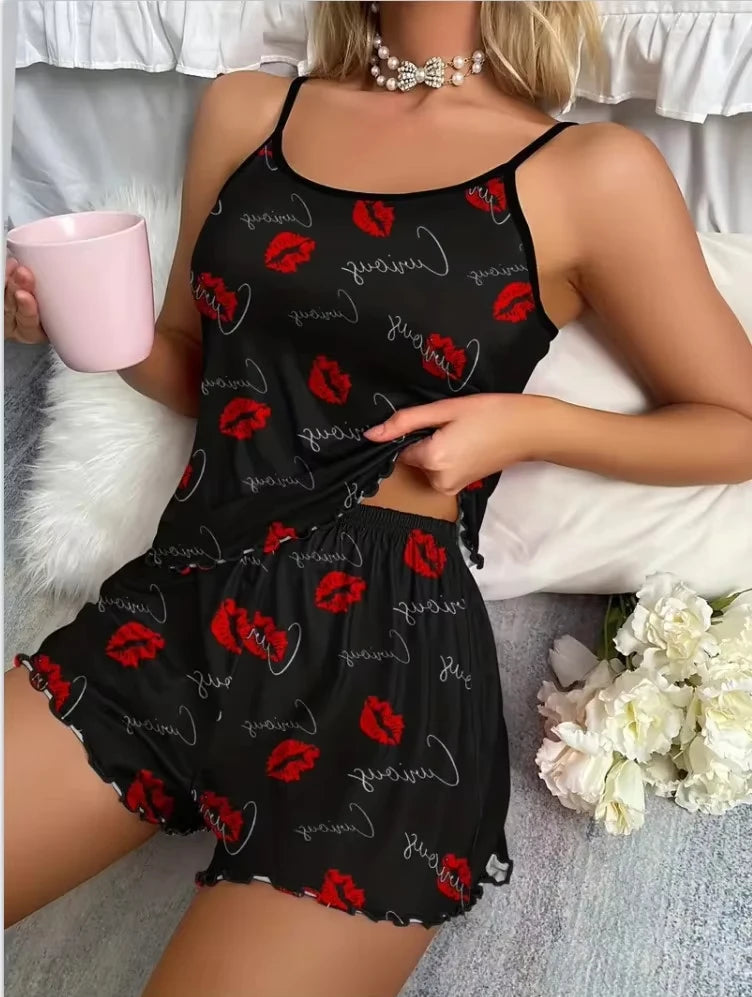 2025New frauen Leopard Print Gedruckt Hosenträger Top und Elastische Taille Shorts frauen Sexy Casual Hause Sommer Pyjama Set.