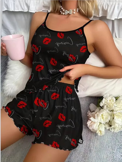 2025New frauen Leopard Print Gedruckt Hosenträger Top und Elastische Taille Shorts frauen Sexy Casual Hause Sommer Pyjama Set.