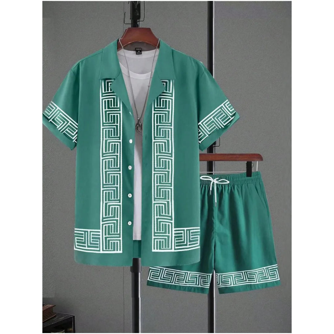 Casual Y2k Men's Shorts, Fashionable Men's Short-sleeved Shirts, Summer Short-sleeved Shirts And Beach Shorts Men's Sets.