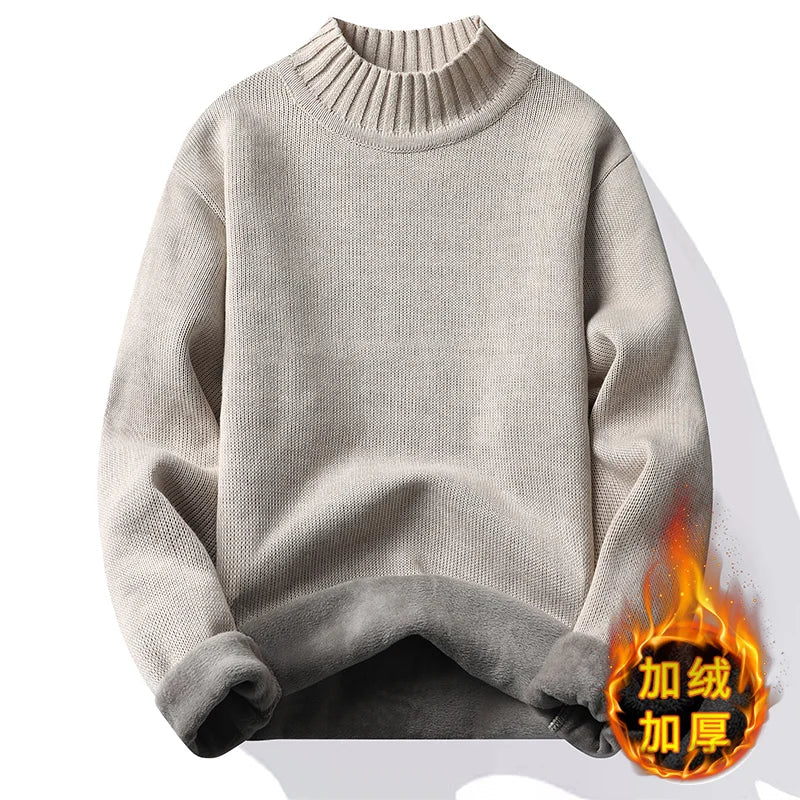 Men's Winter Fleece Pullover Knit Sweater Wool Plus Velvet Clothing Thick Warm O-neck Jumpers Fashion Y2K Knitwear.