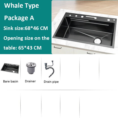 68x46cm Large Capacity Kitchen Sink Faucet Whale Waterfall Design Multifunctional Single Tank Home Appliance Fashionable