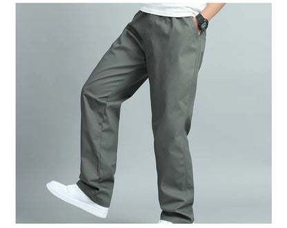 Big Size Mens Casual Pants Relaxed Fit Cotton Trousers Elastic Waist Drawstring Sweatpants Mens Jogger Pants Summer Spring.
