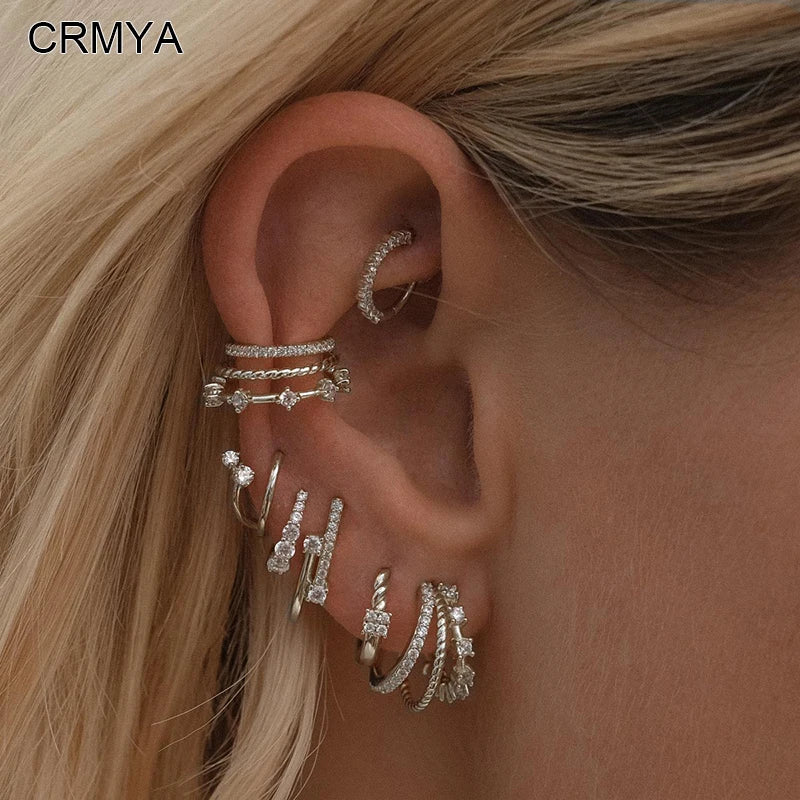 Crmya Classic Earrings for Women Zirconia Gold-plated Ear Cuff Stud Hoop Earrings Women Party Jewelry Accessories Wholesale.