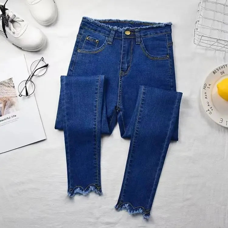 High Waist Slim Fit Women's Jeans High Elasticity Spring Autumn Black Pencil Pants Korean Style plus Size Body Shaping.