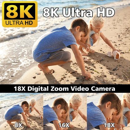 8K HD Video Camera 3 Inch LCD Touch Screen 18x Digital Zoom Camera Recorder Ultra HD WIFI Portable Recording Camcorder.