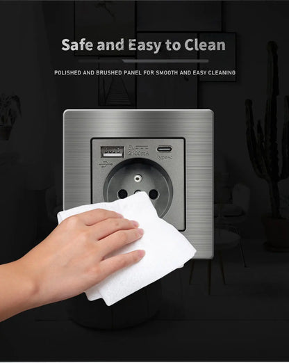 EIOMR Frankreich Standard-Steckdose, graue Aluminiumlegierung, Lichtschalter, RJ45, Fernseher, 220 V, 16 A, Wandsteckdosen für Haushaltsgeräte.