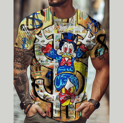 Disney Summer Men Donald Duck T-Shirt Cute Cartoon Print Tops Tees Fashion Short Sleeve Clothing Male Daily Casual Streetwear.