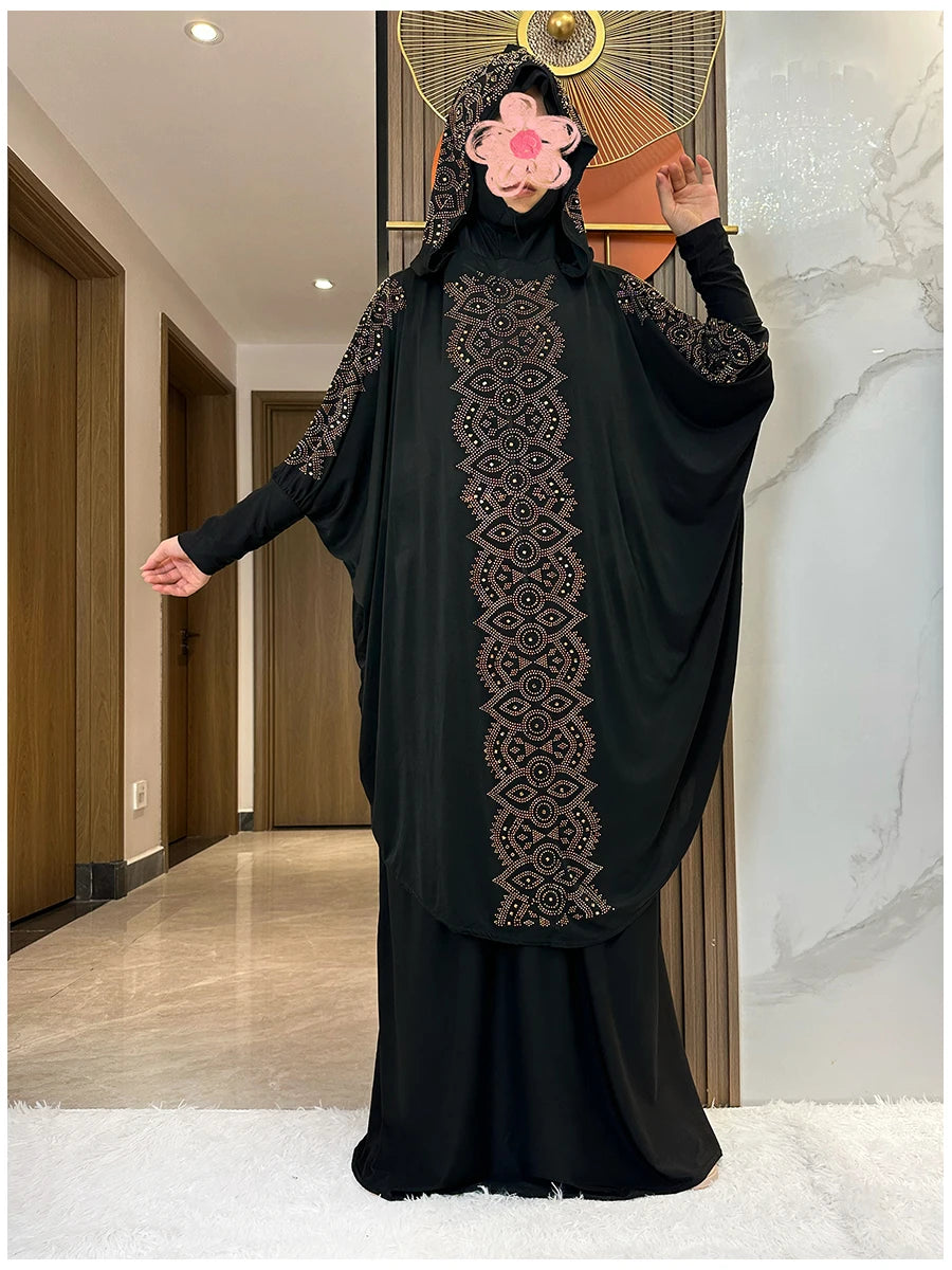 Two Piece Set Dress  Hijab Long Khimar Skirt Sets Islamic Niqab jilbab Women Eid Morocco Muslim Abaya Set Women Prayer Garment.