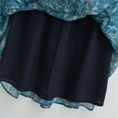 2024ZAR * Spring/Summer New Women's French Metallic Line Printed Cover Up High Waist Elastic Lace up Long Dress.