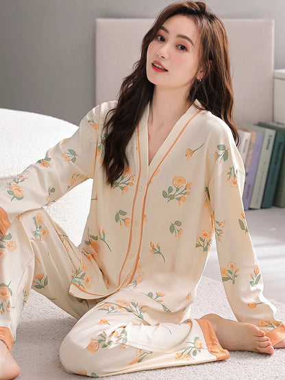 Spring and Autumn New Women's Pajamas Homewear Suit Women's Long-Sleeved Homewear Autumn and Winter Models Homewear Suit.