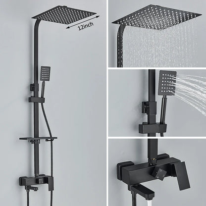 Black Chrome 3/4-way Shower Faucet Rainfall Shower Hot Cold Water Mixer Bidet Faucet Commodity Shelf For Bathroom Shower Mixer