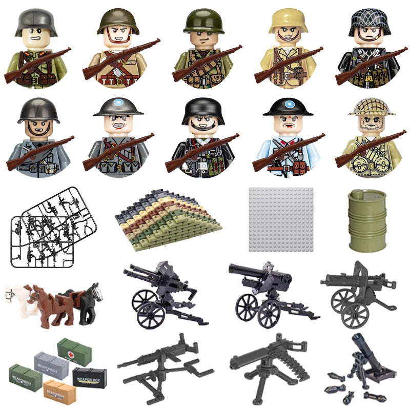 WWII Infantry Military Soldier War National Army Mini Gun Weapon Models Building Blocks Building Blocks Toys for Kids.